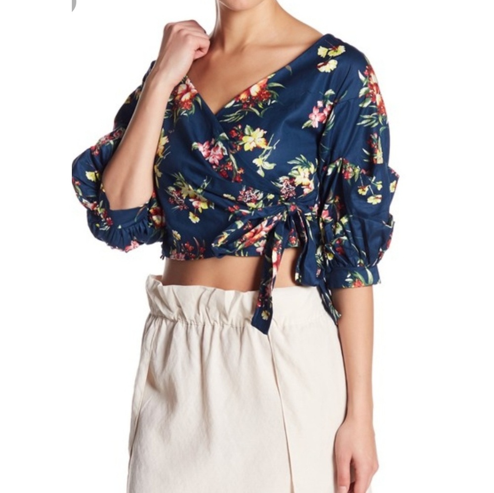 New! Do+Be Floral Woven Wrap Crop Top